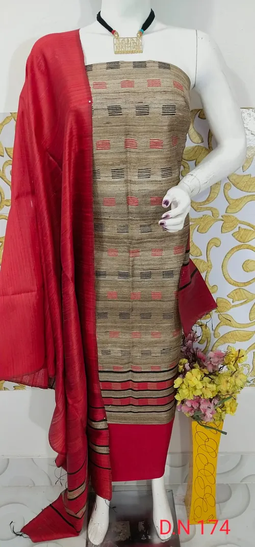Traditional Tussar Dupion Silk Suit Material for Women